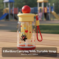 Food-Grade Material Kids Straw Water Bottle Leak-Proof 500ml Cartoon Water Bottle Leakproof Lid for Children, Girls, School, Outdoor, Travel