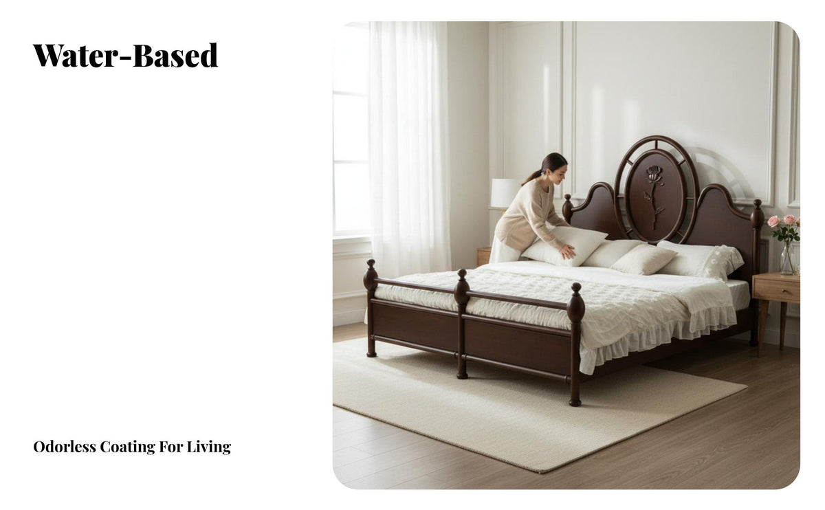 French Country design floral Carved Bed Frame durable Wood Construction Bedroom Furniture Vintage Design Bedstead Intricate Headboard Carving for partners, Homeowners, Students, Guest Room, Apartment, Home