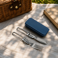 Portable Cutlery Set, Spoon, Fork Set, Made of 304 Stainless Steel, Foldable, With Case, For Outdoor Camping