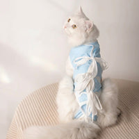 Cat Surgery Suit with Ties Back, Sleeveless Full Body Post Surgery Cat Clothes for Recovery, Anti-Licking Abdominal Area Cover