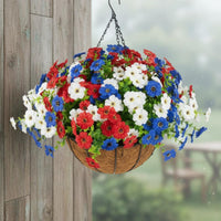 Patriotic Hanging Flower Basket Independence Day Red, White, and Blue Flower Basket DIY Red, White, and Blue Hanging Planter for Doorway, Outdoor