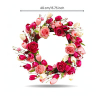 Silk Flower Wreath Spring-Style Artificial Floral Wreath Full-Bodied for Entry, Entryway