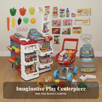 Working Scanner Supermarket Checkout Playset with Cart Battery Operated Toy M Single Y Register and Shopping Cart Fun Gift Toy M Single Y Register Set Safe Child-Friendly Design for Girls, Preschoolers, Toddlers, Indoor, Playroom, Daycare, Home