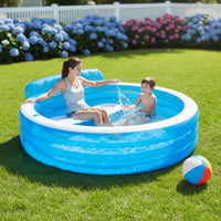 Inflatable Pool with Backrest Drain Outlet Round Pool with Seats 590 L Capacity
