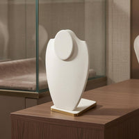Beige PU Leather Necklace Display Gold Trim PU Leather Bust Display Padded Look Bust Necklace Stand Upright