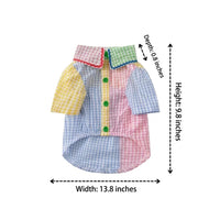 Summer Lightweight Contrast Shirt for Small Dog Clothing, Polyester Patchwork Cat Outfits with Frill and Buttons, Breathable Animal Fashion