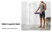 Large Capacity Multi-Layer Exercise Mat Stand Space-Saving Exercise Mat Holder Stable and Long-Lasting Freestanding Gym Rack Easy Retrieval for Apartment
