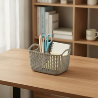 Imitation Rattan Woven Storage Basket Desktop Organizer Plastic Storage Box for Sundries Snacks Bathroom Toiletries