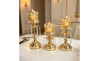 3 Pieces Candlestick Holder with Crystal Beads Decorative Candle Stands Textured Mesh for Mantel Display