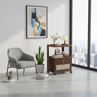 Rolling Nightstand with Drawers Locking Casters Mobile Bedside Table Vintage Style 2-Tier Storage Cart with Drawers for Living Room, Small Space