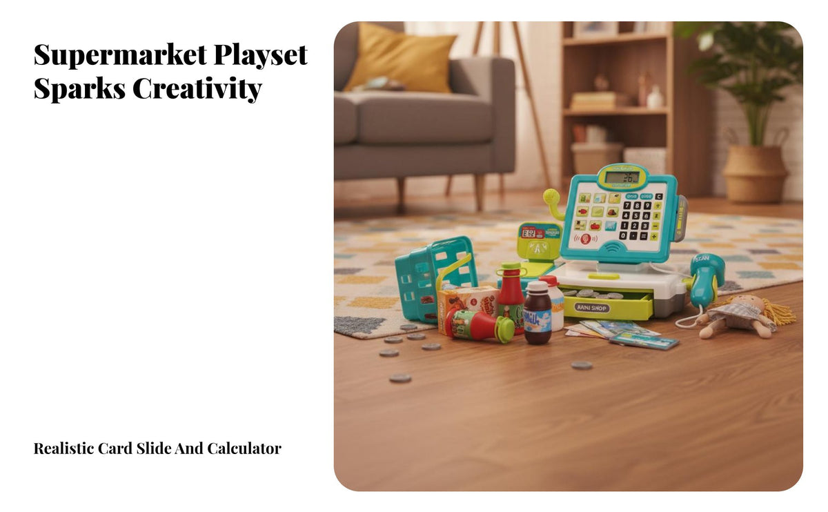 Real Calculator Function Pretend Supermarket Checkout Counter Immersive Role Play Toy Currency Register Set Early Educational Supermarket Checkout Toy Lights and Sounds for Girls, Preschoolers, Toddlers, Preschool, Playroom, Daycare, Bedroom