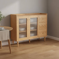Modern Accent Storage Cabinet Solid Wood Kitchen Buffet Credenza Profile Wooden Credenza with Shelves for Renters, Families, Dining Room, Hallway