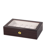 Lacquered Glass-Topped Watch Box Wood Grain Watch Display Box Padded Interior Gold-Tone Lock