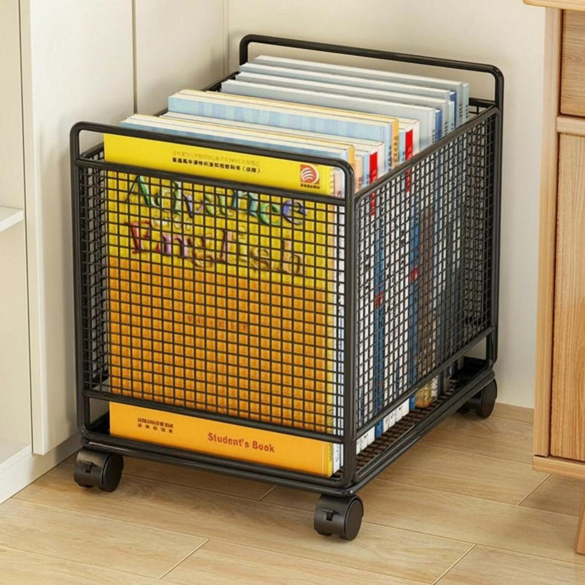 Wheeled Organizer container With casters Rolling Storage Crate Stackable for Study Room