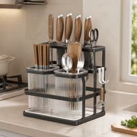 Knife Block Without Knives, Matte, Wall-Mounted for Small Apartments, Kitchen Knife Holder with Utensil Organizer, Carbon Metal