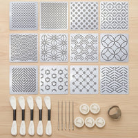 Hand-Stitching Sashiko Embroidery Template Kit Reusable Sashiko Starter Kit with Stencils Geometric Finger Cots with Thimble Allall-Inclusive for Crafters, Beginners, Diy Crafts, Mending Projects