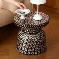 Imported Vietnamese Black Decorative Side Table with Shell Mosaic