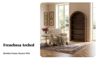 French Design Arched Top Display Cabinet Retro Design Arched Hutch Freestanding Bookcase Multi-Functional for Interior Decorators, Apartment Dwellers, Living Room, Home Office, Bedroom, Entryway