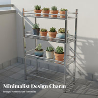 Stainless Steel Plant Stand Indoor/Outdoor Use Movable Greenery Pot Rack Sturdy Multi-Tier Rolling Shelf for Owners, Balcony, Patio