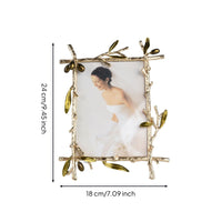 Photo Frame with Leaf Design Ornate Branch Photo Frame Metal Decor for Desk, Living Room, Office