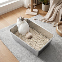 Cat Toilet and Open Top Stainless Steel Tray, Square Structure Indoor Pan for Large Cats and Young Felines Anti Leakage Design