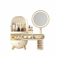Dustproof Cosmetic Organizer with Jewelry Stand Multi-Functional Compartmented Box with Drawers Space-Saving Vanity Reachory Drawer Design for Makeup Users, Students, Teenagers, Dressing Table, Dormitory, Dorm Room, Bedroom