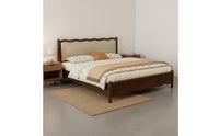 Solid Wood Bed Retro Style Storage Headboard Bed Easy to Clean for Guest Room