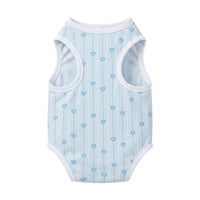Fitted Female Feline Recovery Suit Blue Post-Surgery Feline Suit Heart Print White Trim