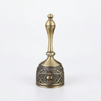 Metal Hand Bell with Handle Ornate Embossed Metal Bell Handheld Decorative for Tea Service, Meditation