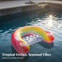 Foliage Print Design Inflatable Lounger with Canopy Foldable Inflatable Lounge Chair with Canopy Easy to Stow for Adults, Beach, Lake