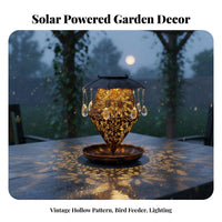 Solar birds Feeder lights Waterproof Solar birds Feeder Weather Resistant Vintage Hollow Garden Lantern for Outdoor, Patio, Yard
