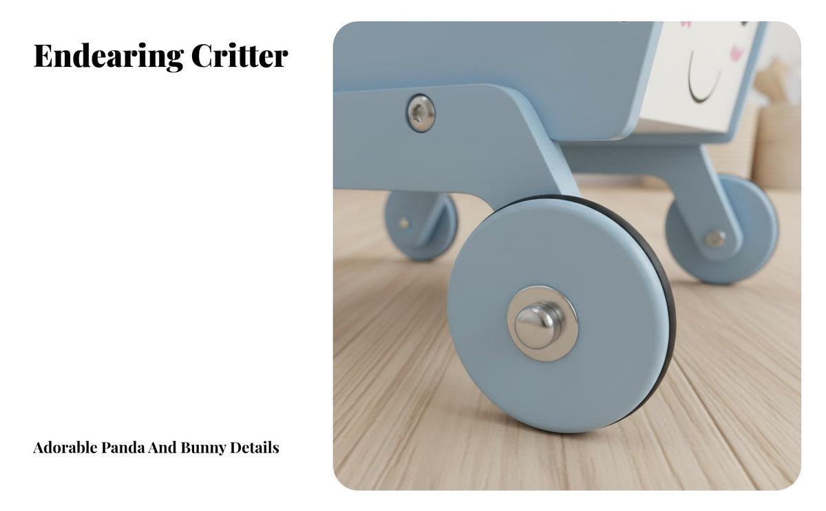 Wooden Young Child Shopping Cart Wood Animal Push Pusher Smooth Polished Edges Wooden Infant Pusher for Young Children, Infants