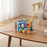 Fine Motor Musical Pounding Toy with Xylophone Natural Wood Hammering Toy with Xylophone Educational Approach Child Safe for Toddlers, Kids, Playroom, Nursery