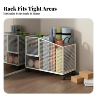 With Wheels Exercise Mat Storage Rack Space Saving Rolling Exercise Mat Cart Large Capacity Metal Gym Equipment Basket Heavy Duty for Fitness Enthusiasts, Garage, Living Room