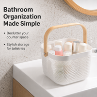 Home Storage Basket Portable Ventilated Pantry Clutter Storage with Wood Handle