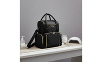Double Layer Makeup Top Handle Handle Quilted Cosmetic Case Multiple Pockets Train Case for Salon
