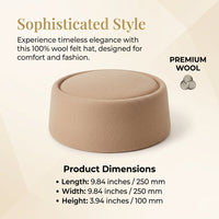 Women Pillbox Hat in Pure Wool Felt Material for Winter Wear, Brimless French Cap with Structured Design