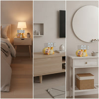 Decorative Clock with Figurine Base Cartoon Mirror Digital Clock Compact Mini for Entryway