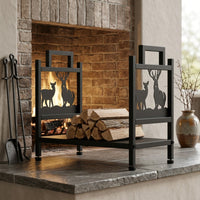Firewood Storage Rack with Deer Panels Compact Firewood Rack Freestanding Log Holder for Homeowners, Fireplace, Hearth, Backyard