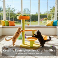 Scratching Posts Orange-Themed Feline Tree Allall-Comprehensive Multi-Level Feline Tree Fruit Design Pet Furniture Comfortable Rest Areas for Kitten Owners, Apartment, Living Room, Indoors, Home
