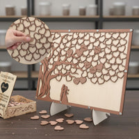Easy Assembly Wedding Guest Book Substitute Wall Mountable Wooden Heart Drop Guest Book Includes Stand Wedding Sign-in Frame for Bridal Shower, Engagement Party