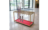 Gold Finish Stainless Steel Umbrella Stand Movable Commercial Umbrella Holder Heavy Duty Water-Catch Tray for Hotel Employees, Office Managers, Bank Lobby