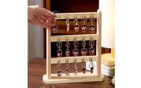 Freestanding Bracelet Display Rack Natural Wood Key Loop Organizer Gold Hooks Necklace Stand Open Frame