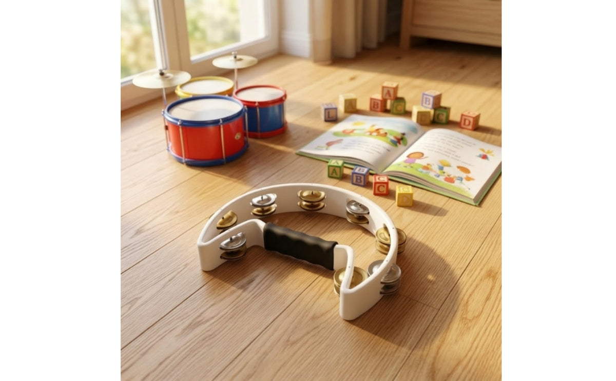 Hand Held Semicircular Tambourine Compact Handheld Tambourine Portable Percussion Hoop with Bells Easy to Use for Singers, Students, Stage, Karaoke, Classroom