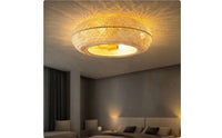 Flush-Mount Ceiling Fan with Basket Shade Caged Ceiling Fan Light Concealed Fixture LED for Bedroom
