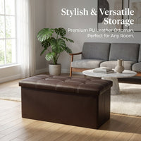 Storage Ottoman for Living Room, Foldable Storage Bench Footstool with Lid, PU Leather Tufted Button Ottoman Box, Heavy Duty 150kg Capacity Seat