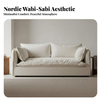 Removable and launderable Cover Two-Seater Fabric Settee Wabi-Sabi design 2-Seater Loveseat Minimalist Design Sofa Comfortable paddings for Small Apartment Dwellers, Guesthouse managers, Living Room, Bedroom, Reception Area, off-whiteice
