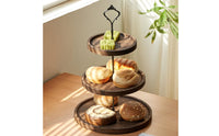 3 Tier Cake Stand Rustic Wooden Tiered Tray Space Saving Round Dessert Display Rack for Party