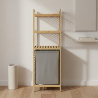 Space Saving Freestanding Laundry Shelf with Basket Removable Liner Household Storage for Bathroom
