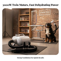 Flexible Hose Twin Engine Pet Force Dryer Variable Speed Control Twin Engine Force Dryer Overheat Protection Dog Grooming Blower 3 Nozzles Included for Large Dogs, Veterinary Office